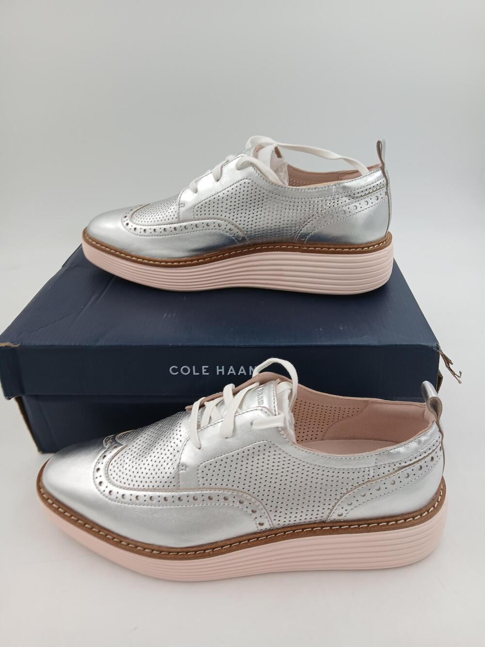 Cole Haan OG Platform Wingtip Ox Shoes Womens Silver Pink Sneakers Casual Sz 9.5